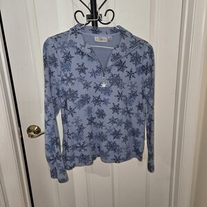 Studio Works Blue Snowflake Long Sleeve Top Petite Medium